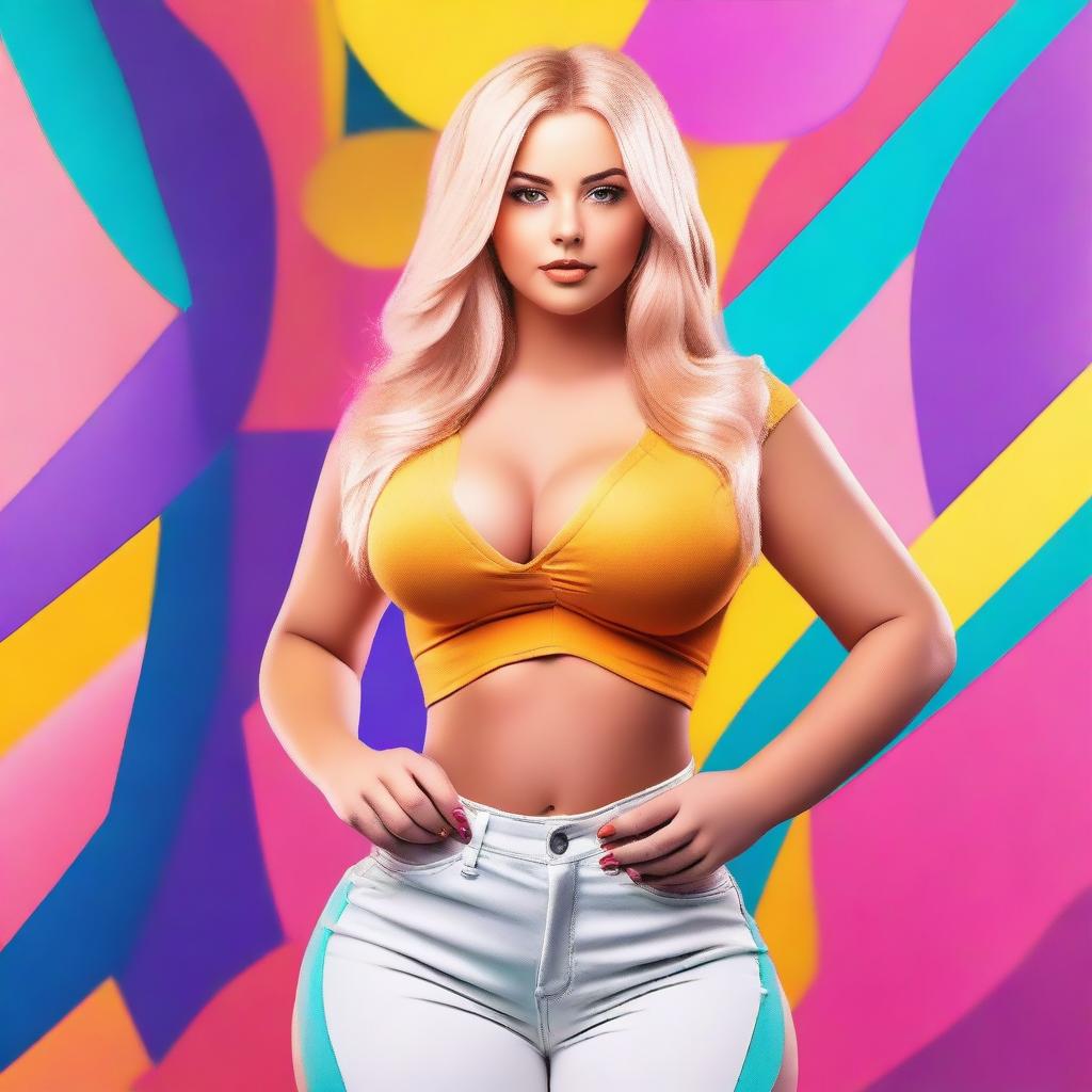 A blonde girl with an attractive appearance, featuring large hips