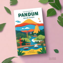 A beautifully designed travel guide book cover featuring scenic landscapes, iconic landmarks, and cultural elements