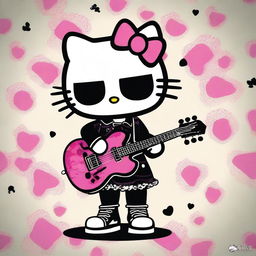 Create a wallpaper featuring Hello Kitty dressed in rock clothes