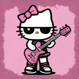 Create a wallpaper featuring Hello Kitty dressed in rock clothes