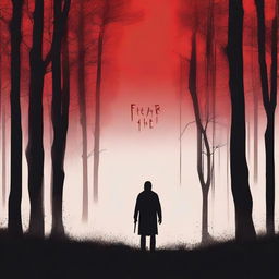 A minimalist horror film poster featuring a dark and eerie forest with a single, shadowy figure in the background