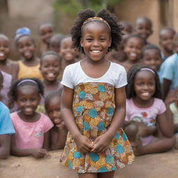 Joyful African communities living in a flourishing world, their lives enhanced by a revolutionary health infrastructure software developed by a dedicated young black girl.