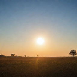 A radiant and vibrant sun in the clear sky, casting long shadows with its warm golden light.