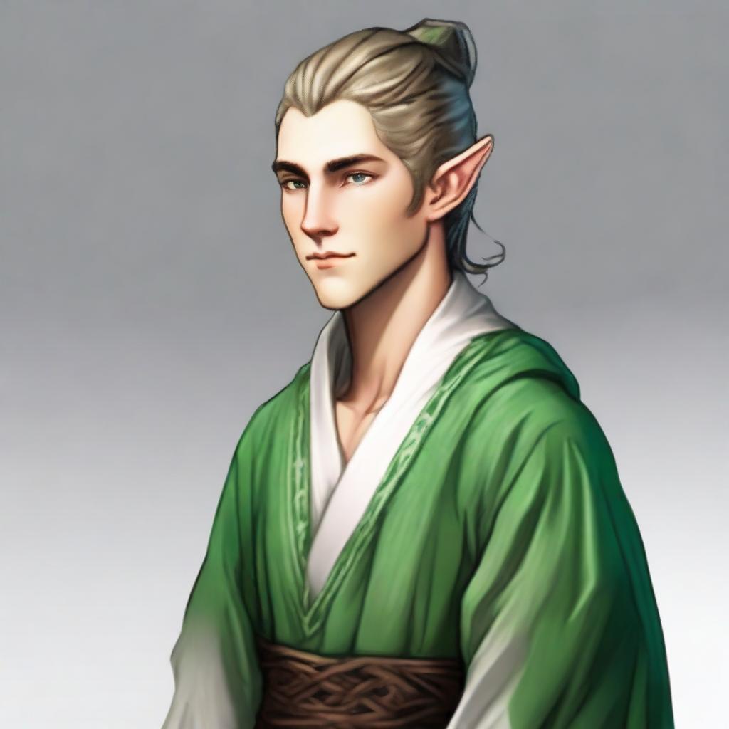 A 25-year-old young male elf with a slender but strong build