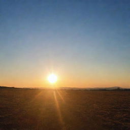 A radiant and vibrant sun in the clear sky, casting long shadows with its warm golden light.