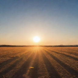 A radiant and vibrant sun in the clear sky, casting long shadows with its warm golden light.