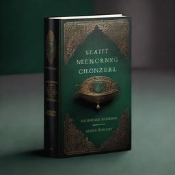 A book cover with dark and muted tones: black, brown, and dark green, with accents of gold or silver for the text and light emanating from a vessel