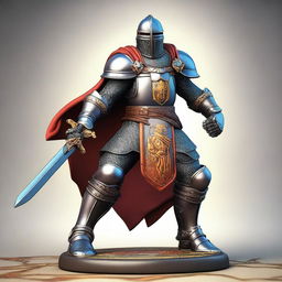 A powerful medieval knight character, featured in a fantasy gaming board game piece style