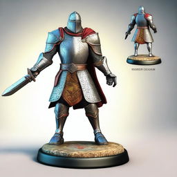 A powerful medieval knight character, featured in a fantasy gaming board game piece style