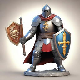 A powerful medieval knight character, featured in a fantasy gaming board game piece style