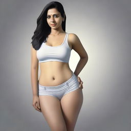 A hyper-realistic full body length portrait of Sweta Tiwari with her stomach and legs entirely visible