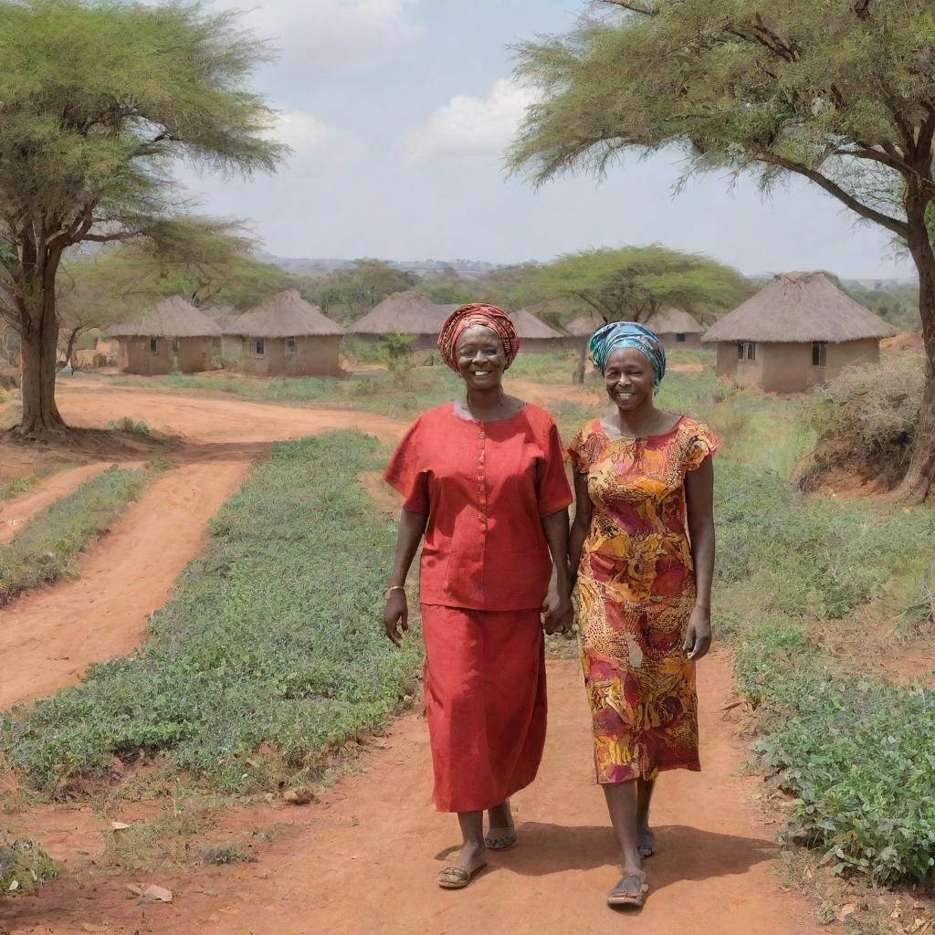 A utopian African landscape where people are leading fulfilling lives thanks to a transformative health infrastructure software. Their joy radiates from the improvement in their health and quality of life.