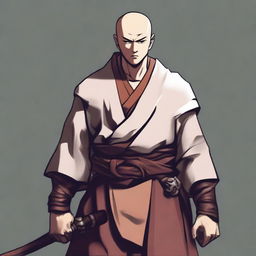 A pale-skinned character wearing a monk's robe and a fighter's armor, blending the serene and ascetic elements of a monk with the rugged and battle-ready aspects of a warrior