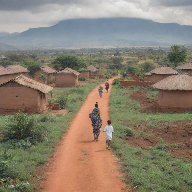 A utopian African landscape where people are leading fulfilling lives thanks to a transformative health infrastructure software. Their joy radiates from the improvement in their health and quality of life.