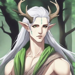 A 25-year-old young male half-dryad with a slender but strong build