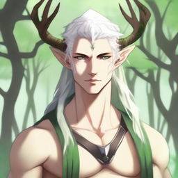 A 25-year-old young male half-dryad with a slender but strong build