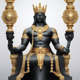 Create an image of a majestic black statue of a god, adorned with a golden crown