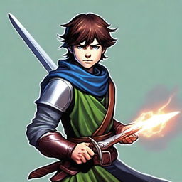 Create a profile image of a young human swordmaster from Dungeons & Dragons