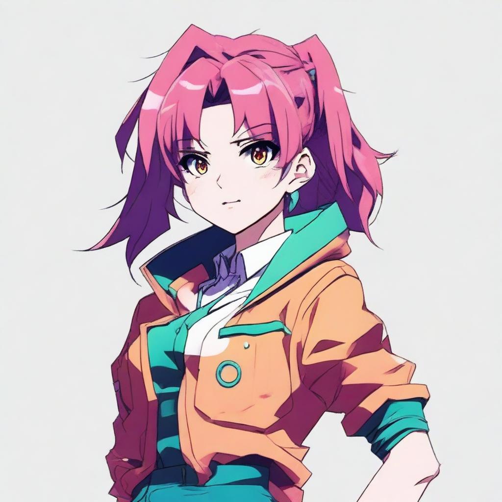 A detailed and expressive anime character with unique features and a dynamic pose