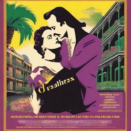 Create a vibrant movie poster for a romantic comedy based on William Shakespeare's Much Ado About Nothing set in modern-day New Orleans, Louisiana