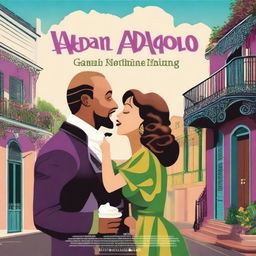 Create a vibrant movie poster for a romantic comedy based on William Shakespeare's Much Ado About Nothing set in modern-day New Orleans, Louisiana