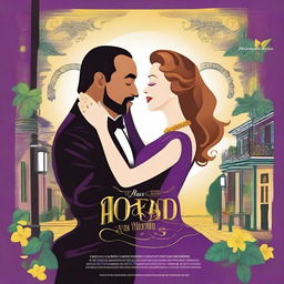 Create a vibrant movie poster for a romantic comedy based on William Shakespeare's Much Ado About Nothing set in modern-day New Orleans, Louisiana