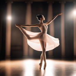 A beautiful ballet dancer performing on stage, surrounded by elegant and graceful movements