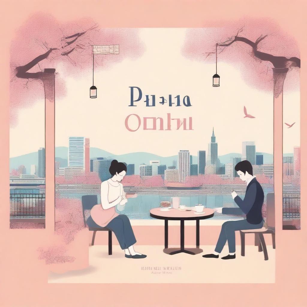 Create a book cover for a romantic story set in Seoul titled 'Entre Pliês e Café com Chantili: Uma História de Amor em Seul'