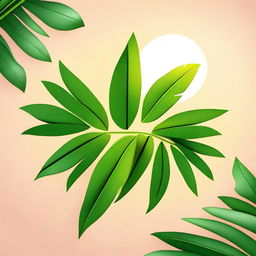 Create an image featuring a sun with two realistic palm leaves at the bottom