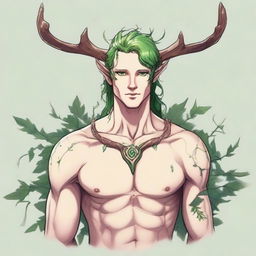 A 25-year-old young male half-dryad with a slender but strong build