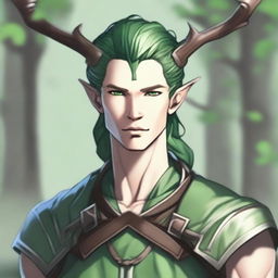 A 25-year-old young male half-dryad with a slender but strong build