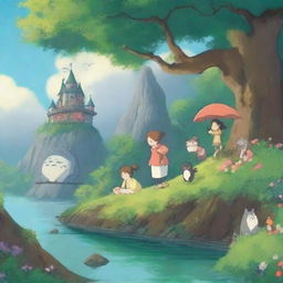 Create an image featuring characters in the style of Studio Ghibli