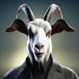 Create an image of a villain named 'The Larger Goat' from the fictional movie 'Goat Simulator: The Movie'