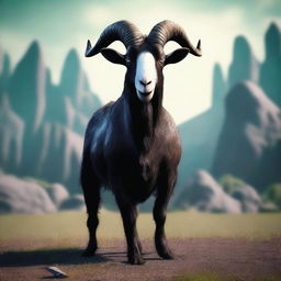 Create an image of a villain named 'The Larger Goat' from the fictional movie 'Goat Simulator: The Movie'