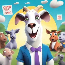 Create a vibrant and humorous cartoon animation poster for 'Goat Simulator 3'