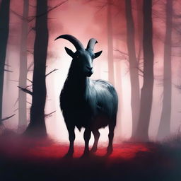 Create an image for a horror game titled 'The Horror Goat Simulator'