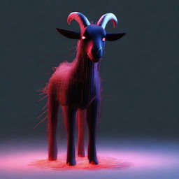 Create an image of Pilgor EXE, a character inspired by the Goat Simulator game, depicted as a digital, glitchy goat with red glowing eyes and a menacing appearance