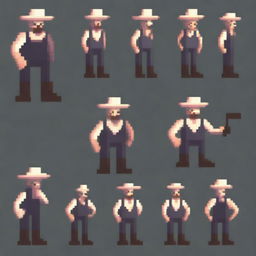 Create an image of a farmer character with a glitchy, corrupted appearance, reminiscent of a 