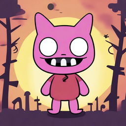 Create a horror-themed image of Moxy from UglyDolls