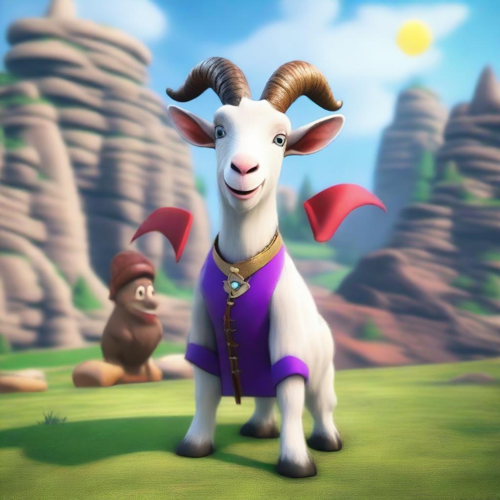 Create a scene for the movie 'Goat Simulator: The Movie 2' featuring Pilgor, the main character goat, in an epic final showdown