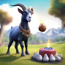 Create a scene for the movie 'Goat Simulator: The Movie 2' featuring Pilgor, the main character goat, in an epic final showdown