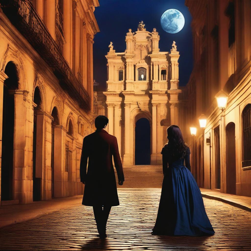 A romantic vampire scene set in Madrid, Spain