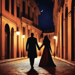 A romantic vampire scene set in Madrid, Spain