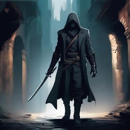 A dark-clothed assassin holding a dagger