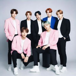 Uma imagem dos membros do BTS, o famoso grupo de K-pop, posando juntos