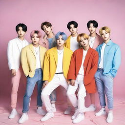 Uma imagem dos membros do BTS, o famoso grupo de K-pop, posando juntos