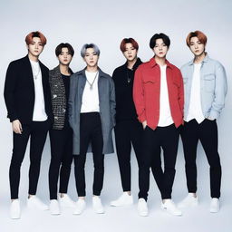 Uma imagem dos membros do BTS, o famoso grupo de K-pop, posando juntos