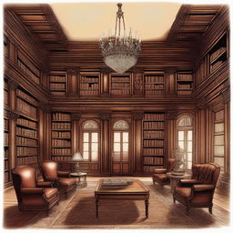 An illustration of a Victorian library