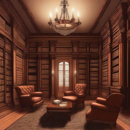 An illustration of a Victorian library