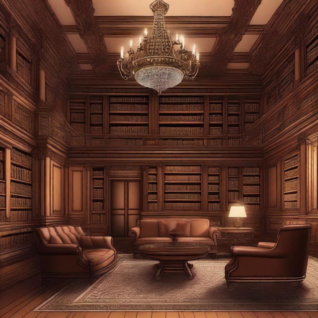 An illustration of a Victorian library